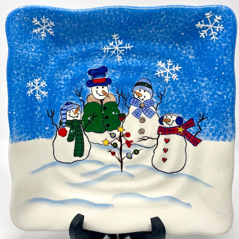 St. Nicholas Square Button Tree Button Up Snow Family Square Salad Plate Holiday